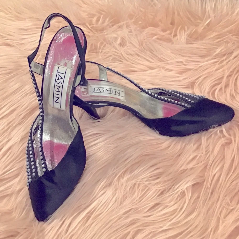 🖤Vintage Jasmin Black Slingback Heel Pumps - Size 7 - rare find - Picture 5 of 8